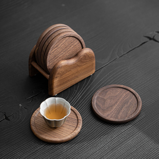 茶道茶杯垫托收纳茶具配件咖啡耐热防烫隔热垫 胡桃木杯垫实木日式