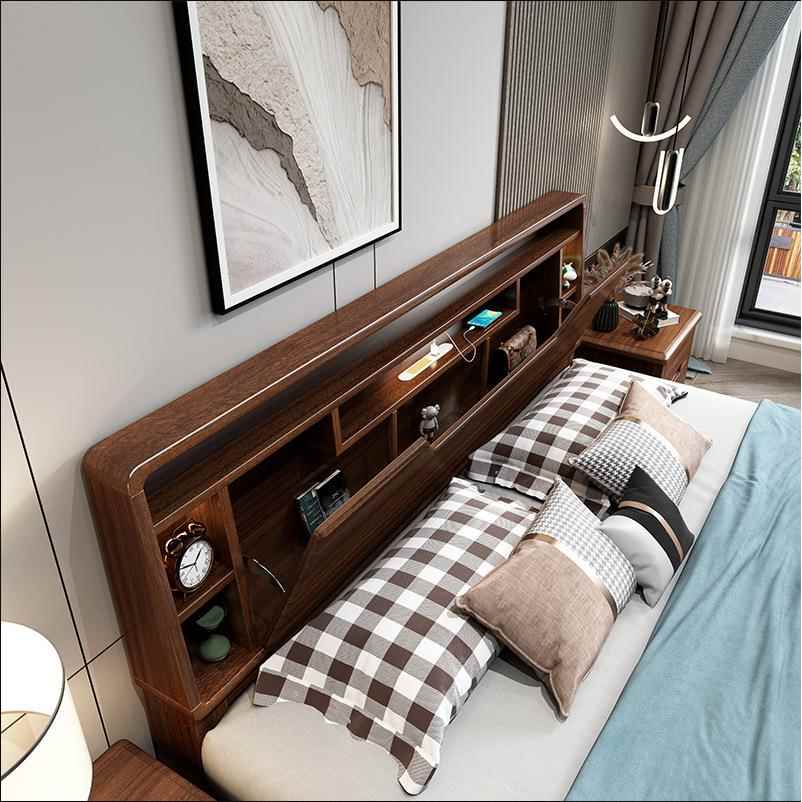 胡桃木中物式全木实储实木床1.8米FXS双主卧高箱简约现代轻奢婚人