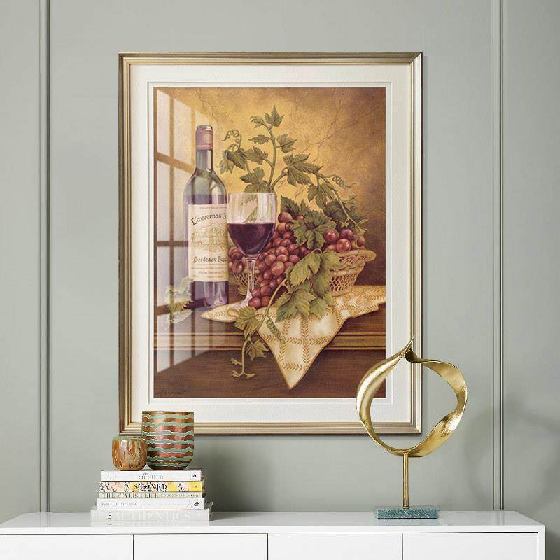 现OSF代美复古园画餐厅墙式卧田室床头装饰画画植物水果葡萄饭店