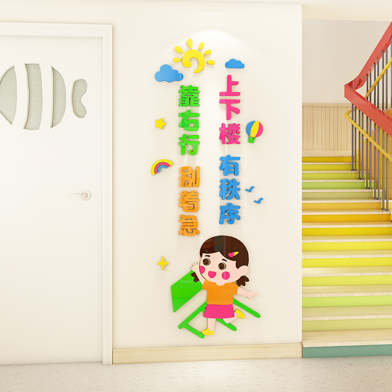 早教幼儿园楼梯墙面装饰走廊教室环创主题墙文明礼仪标语立体墙贴