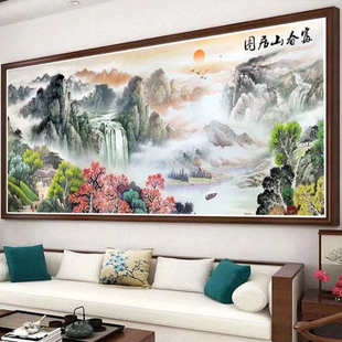 无线风景边十字绣图山居客厅绣勾富春满新款绣图十字绣