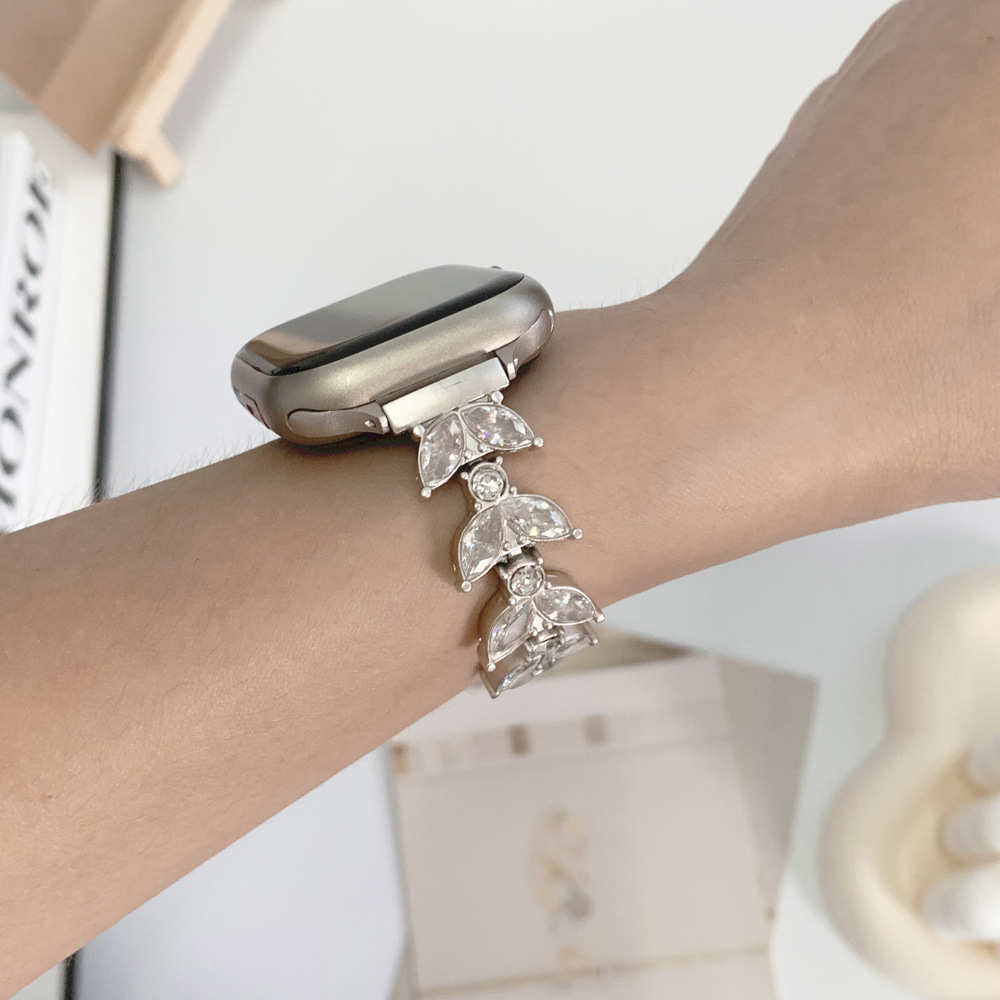 适用于Apple Watch9代SE金属表带S8小众人鱼尾链镶钻苹果s10表带