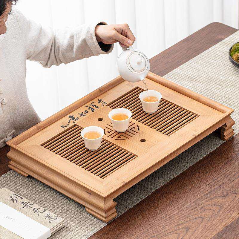 德化陶瓷【茶盘】排蓄两用/竹木/吉祥如意/茶台/高密度/轻便泡茶
