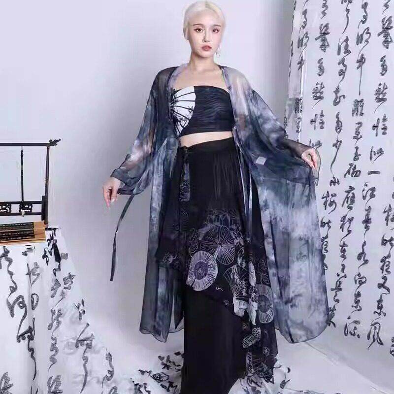 古风超仙黑色开叉半裙爵士舞蹈演出服装2024舞蹈服新品现代舞通勤