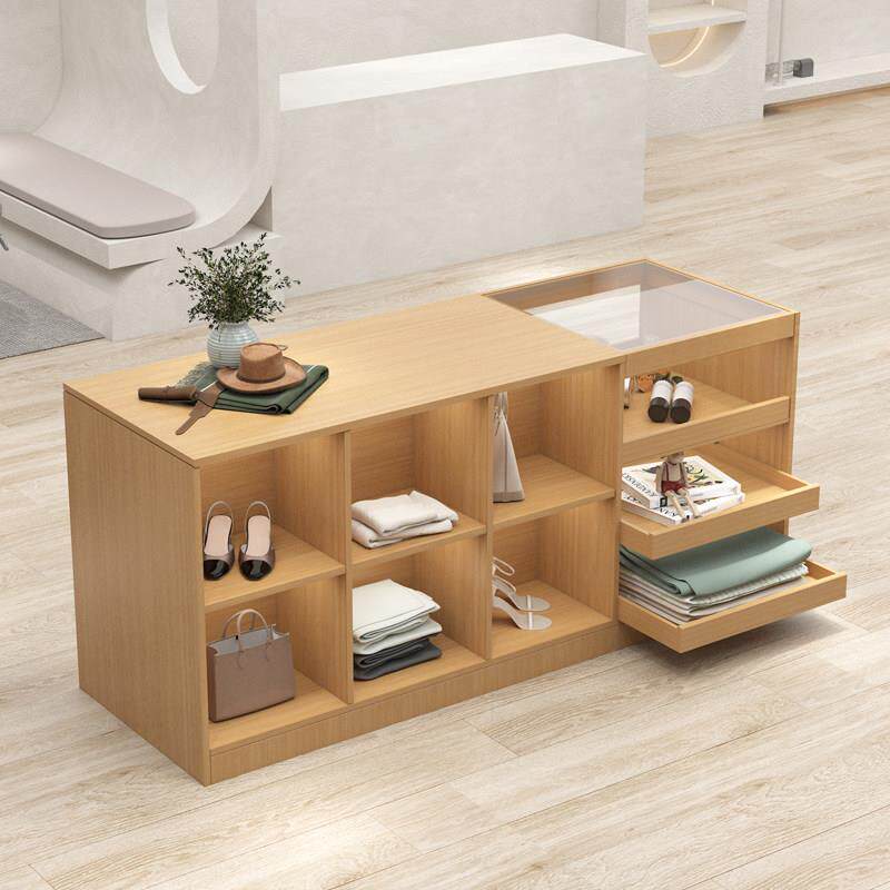 服装店中岛流水台玻璃饰品展示柜女装店吧台收纳柜简约精品展示柜