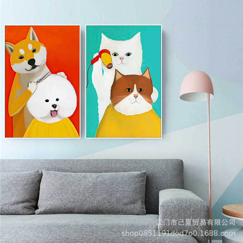 猫猫装饰画宠物店理发师挂画搞笑可爱墙面壁画猫咪发廊创意理发店,家居饰品,现代装饰画,淘宝优惠券,粉丝福利购,淘宝优惠卷