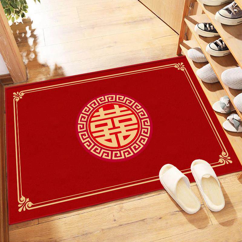 中式结婚地垫入户进门喜庆门垫卧室婚房门口脚垫家用红色喜字地毯