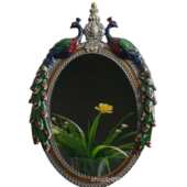 梳妆镜 孔雀珐琅彩复古化妆镜 金属台式 复古双面梳妆镜