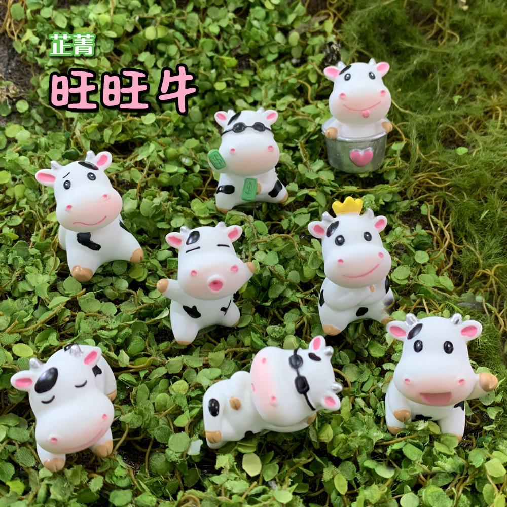 饰品家居奶牛动物创意汽车车载摆件个性盆景微树脂景观牛家装车可