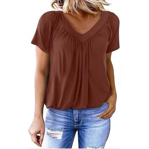 Summer Tops Women V Neck Shorts Sleeve Casual Ruched Shirts