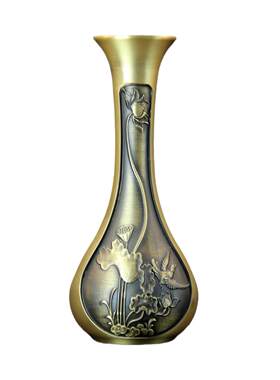 纯黄铜仿古做旧荷花花瓶办公室家居花瓶创意工艺品装饰品禅意摆件