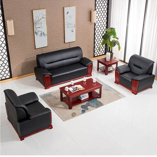 办公沙发单人三人位商务会客中式真皮办公室茶几组合套装真皮沙发
