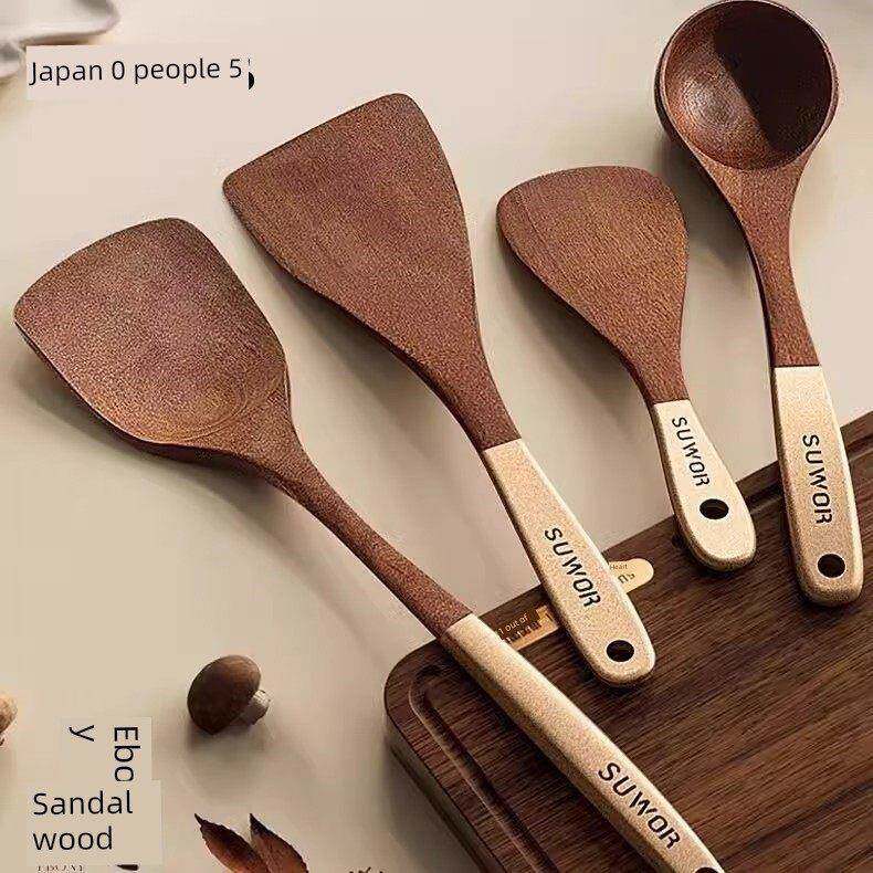日本进口木锅铲不粘锅专用铲子乌檀木家用炒菜铲耐高温炒勺木饭勺