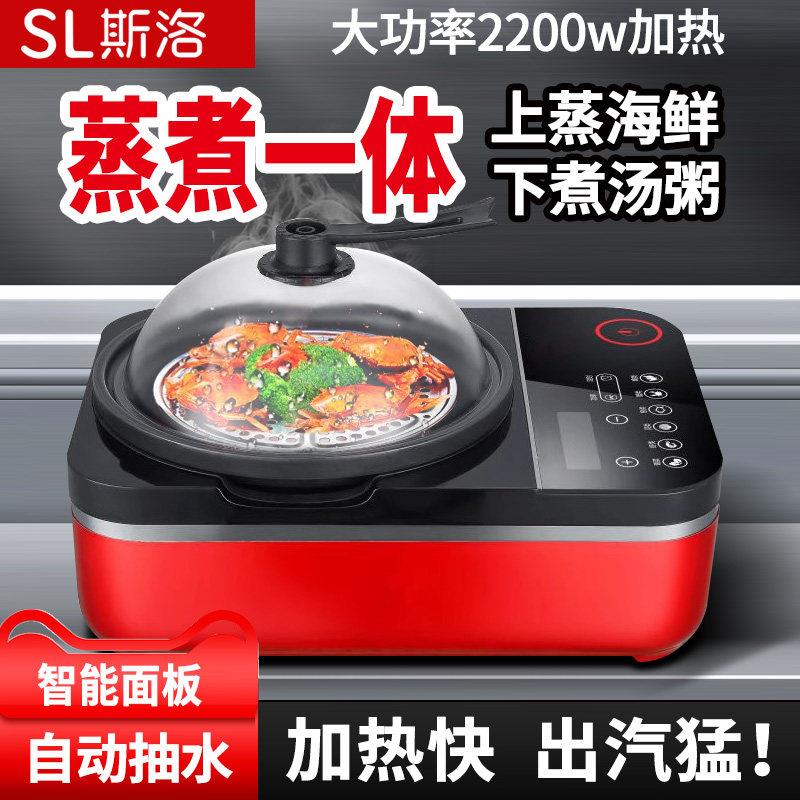 斯洛 多功能电蒸锅智能家用蒸气锅定时大容量海鲜蒸汽火锅桑拿锅