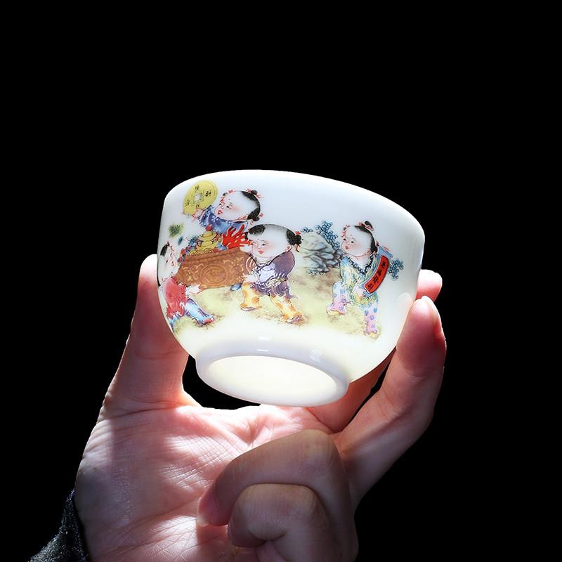 羊脂玉白瓷茶杯单个主人杯家用陶瓷中式功夫茶具品茗杯大号酒杯
