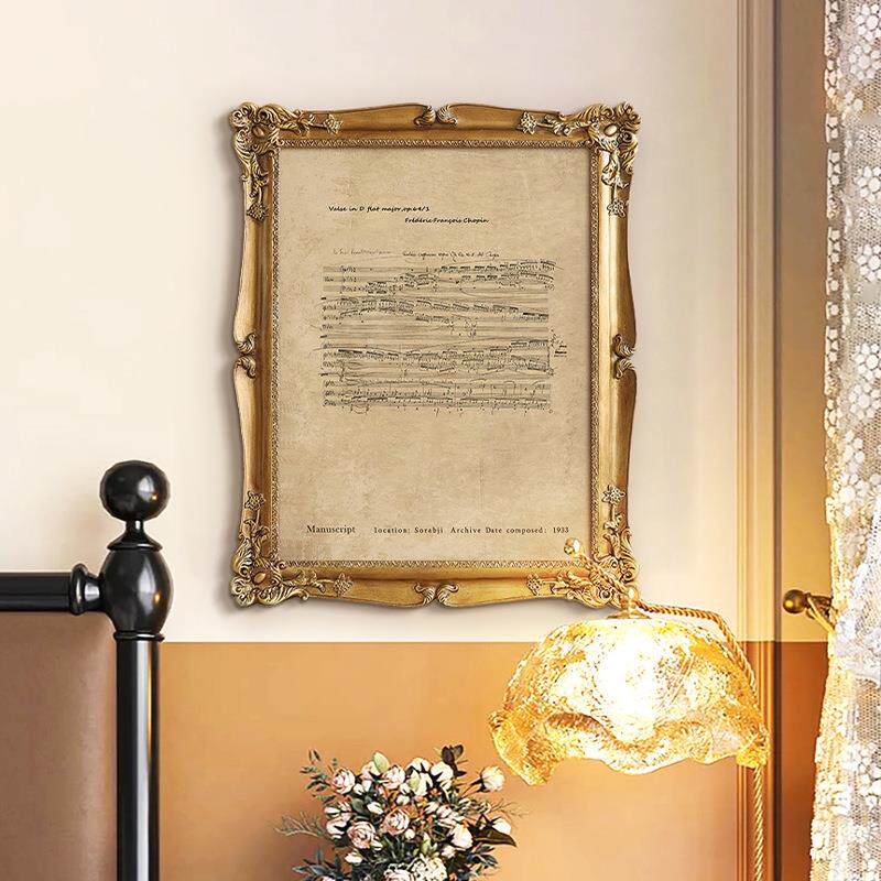 法式小众复古艺术肖邦琴谱手稿欧式中古雕花框挂画钢琴房装饰画