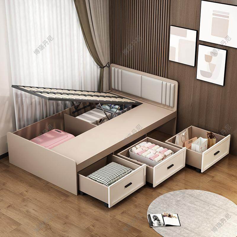 【香港包邮】软包榻榻米床简约高箱落地现代简约小户型收纳储物单,住宅家具,板式床,淘宝优惠券,粉丝福利购,淘宝优惠卷