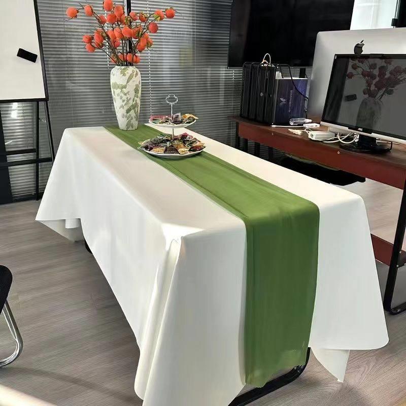 ins纯色甜品台白色雪纺生日婚礼庆背景桌巾帷幔装饰西餐桌旗长条