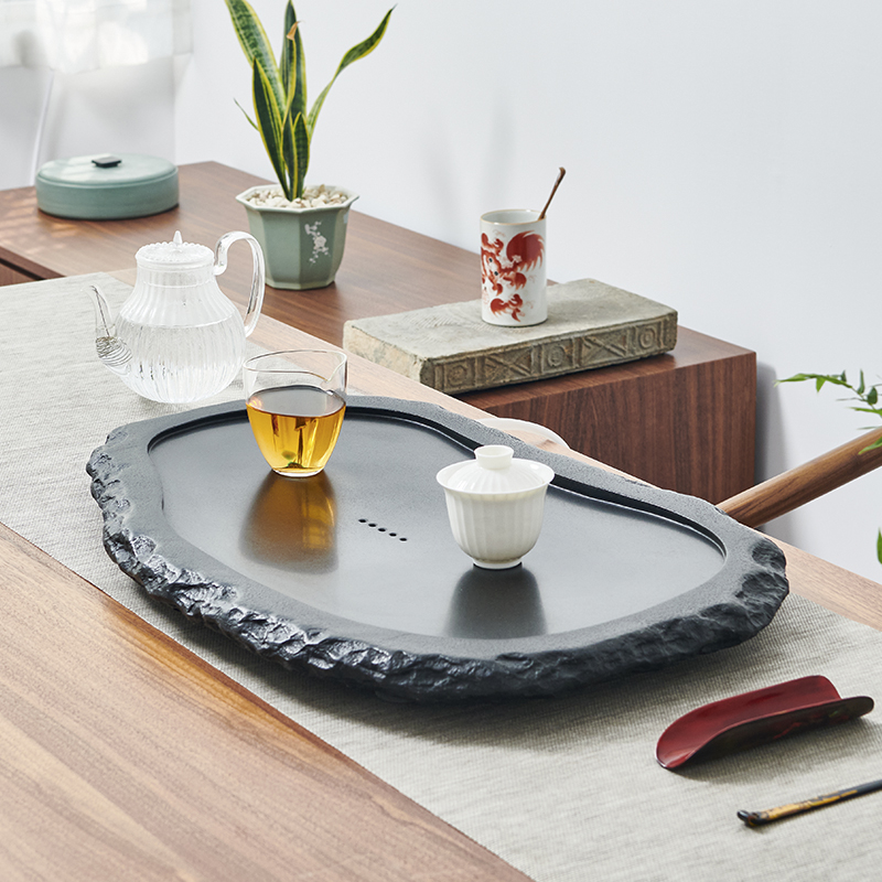 天然乌金石茶盘家用简约茶台茶海现代小型干泡托盘办公室功夫意赛