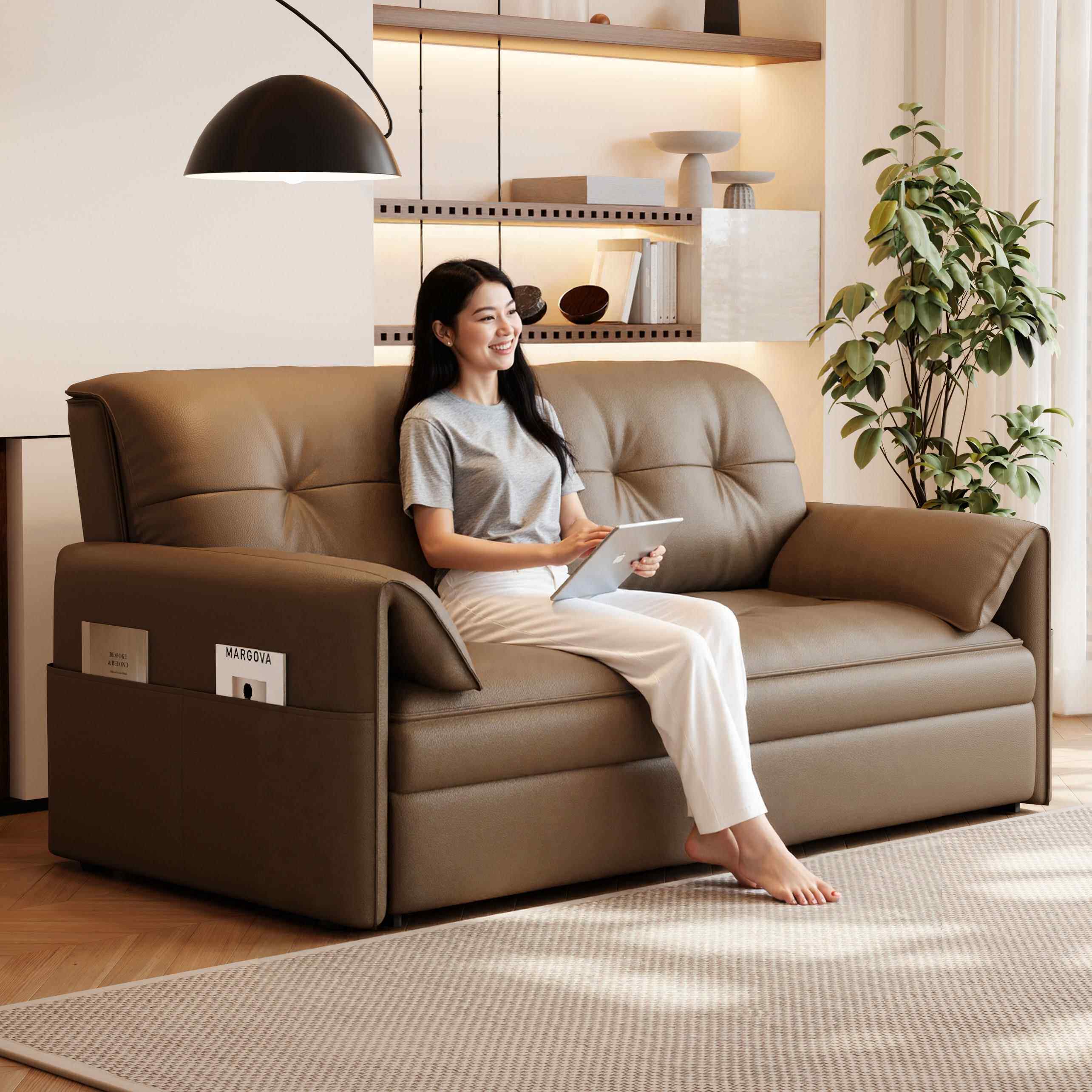 多功能网红可折叠抽拉式实木沙发床客厅家用双人一体两用型伸缩床