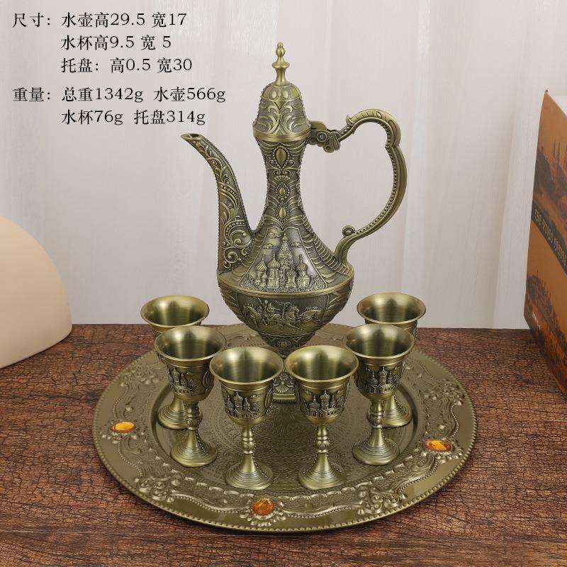 创意欧式古典风格精美雕文锌合金酒具套装 家用酒壶酒杯酒具摆件