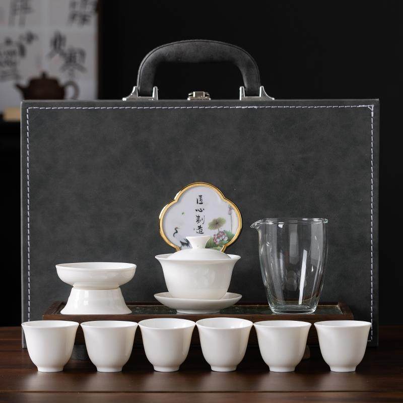 德化白瓷茶具套装羊脂玉礼盒装盖碗茶壶杯子定制logo整套茶具礼盒,餐饮具,茶具礼盒,淘宝优惠券,粉丝福利购,淘宝优惠卷