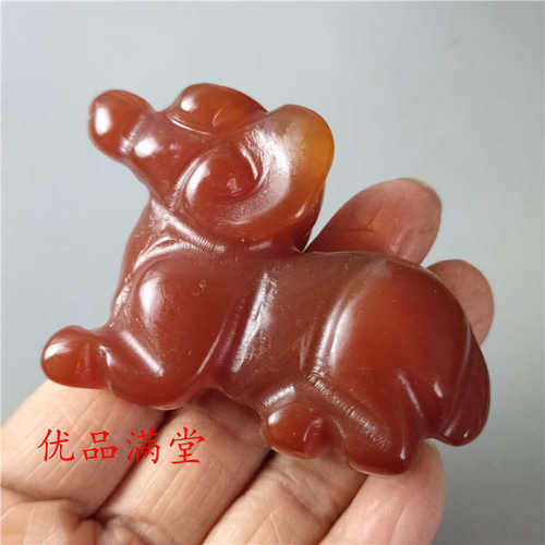 供应珠宝仿古做旧红山文化工艺品玛瑙雕刻生肖狗手把件批发