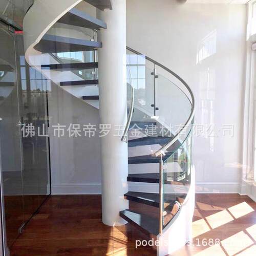 不锈钢玻璃楼梯扶手立柱栏杆家用室内 商用 双钢板弧型钢化玻璃