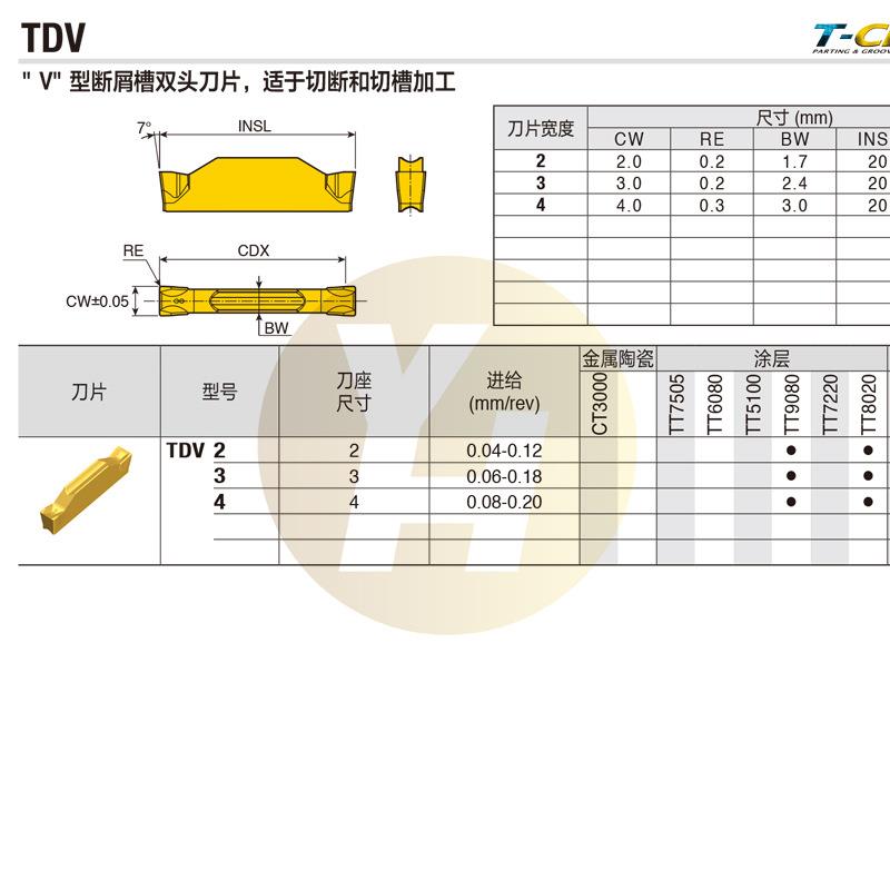 韩国特固克数控切槽刀片 TDV 4 TT9080 断屑槽双头V型外圆加工图片