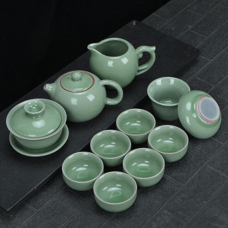 哥窑茶具套装冰裂家用整套复古简约汝窑办公室会客功夫陶瓷泡茶杯