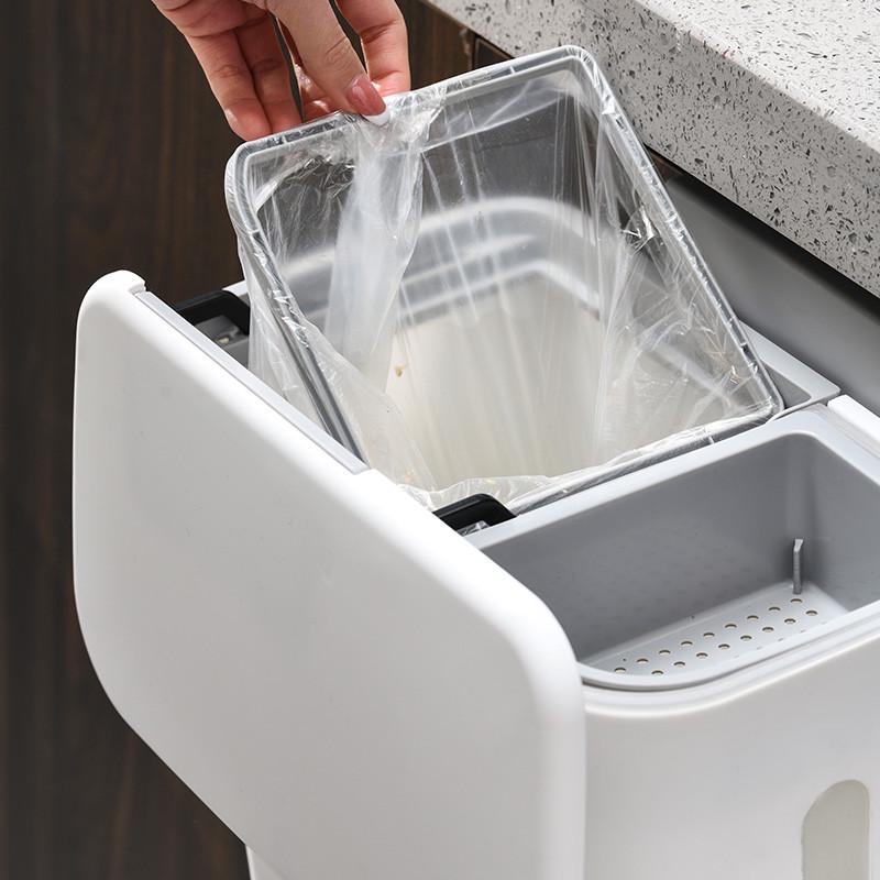 6QCS厨房垃圾桶挂式家用客厅干湿分类卫生间厕所夹缝带盖茶水桶二