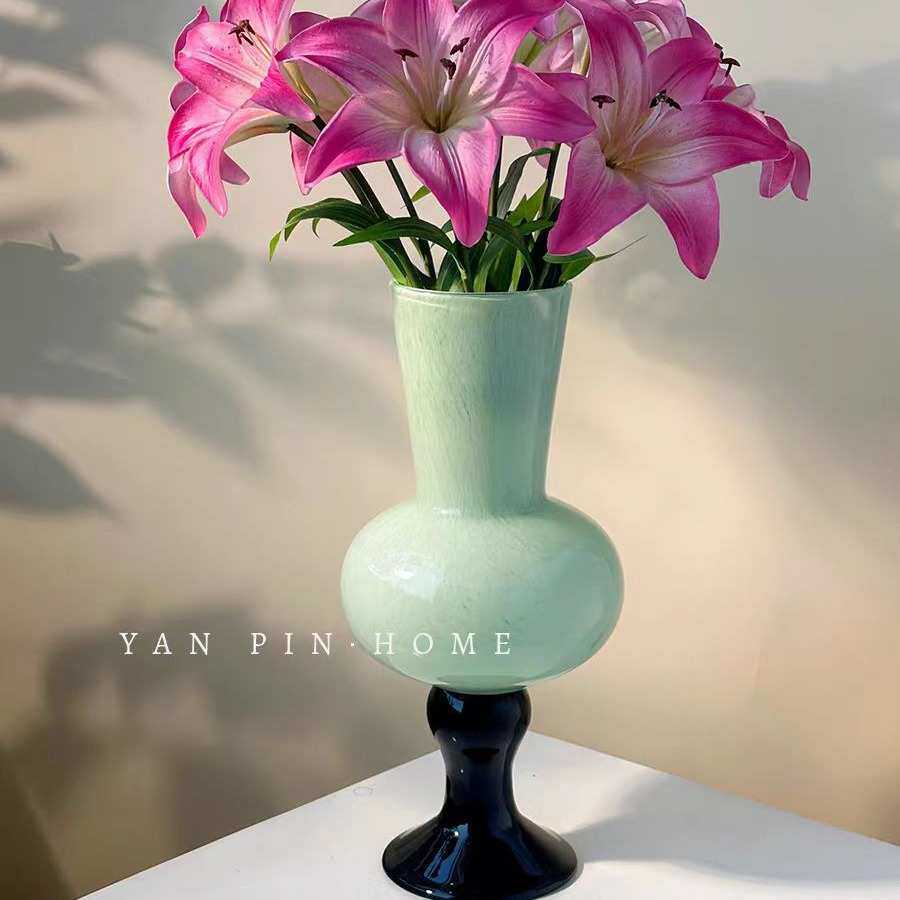 养装水客厅 高脚器绿色琉璃家居中古风摆件花软手工 花瓶批发