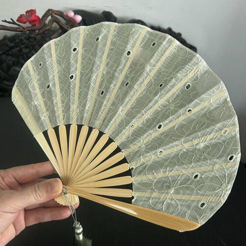 古典半透明折叠刺绣小扇随身携带贝壳扇日用女式折扇汉服旗袍杏