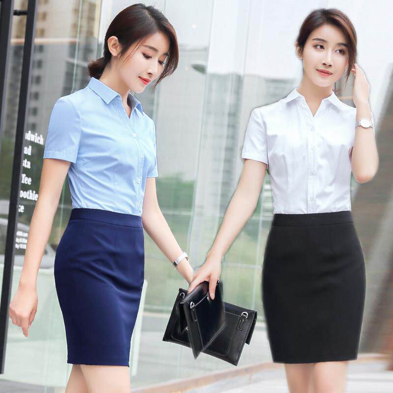 采购产品酒店工作服,夏装,女餐饮服务员衬衫,短袖商务套装,前