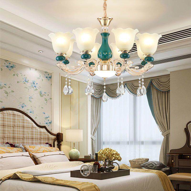 欧式灯客厅吊灯陶瓷水晶吊灯简约大气灯具新款卧室餐厅家用简欧灯