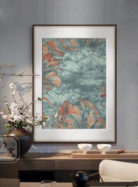 新中式抽象牡丹花装饰画客厅玄关壁画办公室卧室床头书房竖版挂画