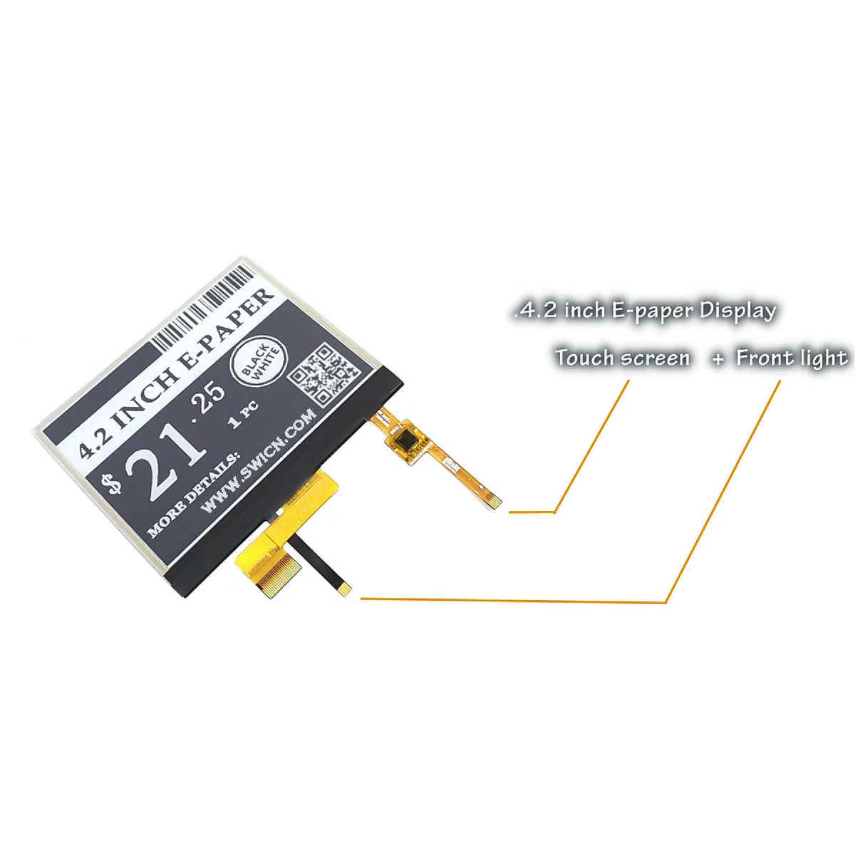 4.2英寸400x300 I2C E ink 电子纸显示屏墨水屏带触摸屏和前灯