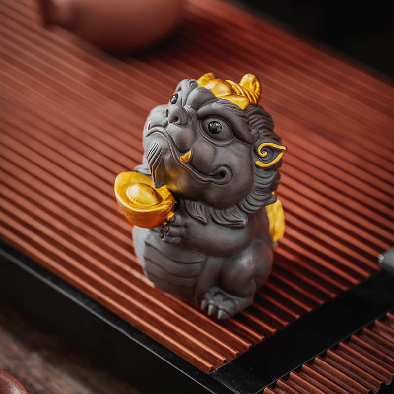 紫砂金蟾茶宠摆件招财进宝可旋转招财蟾蜍茶玩可养茶桌茶台装饰