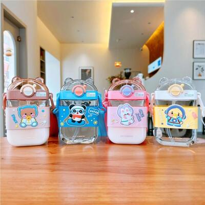 杯爱方形童卡便携儿T123扁平通弹盖吸管可幼儿园高颜值萌系水杯塑