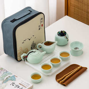 亚光陶瓷茶具带茶盘整套户外一壶四杯旅行便携套装 送客户礼品logo