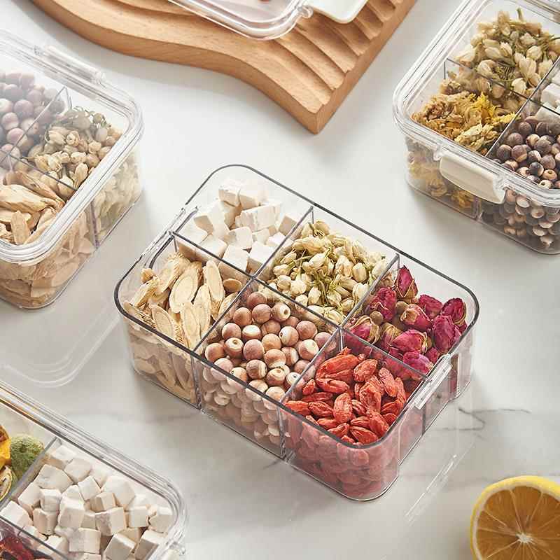 方形花茶包装盒460ml塑料四分格密封罐子食品级收纳保鲜盒储物罐