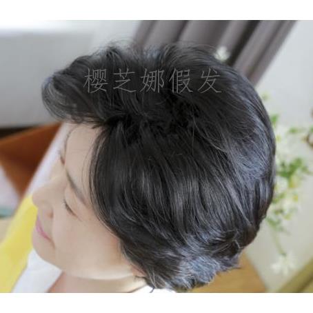 高档真发假发女短头发全老套中年妈妈蓬松逼真短卷假发老人自然发