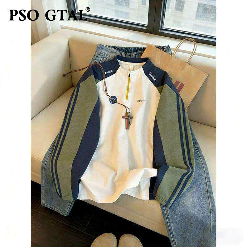 PSO GTAL美式撞色半拉链长袖T恤男款春季户外羽毛球服cleanfit运
