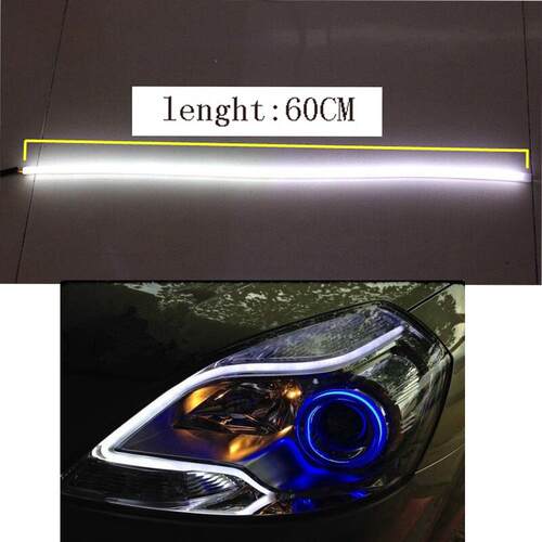 2件60CM 汽车柔性Led管带日间行车灯双色泪眼灯前照灯 带黄光转向