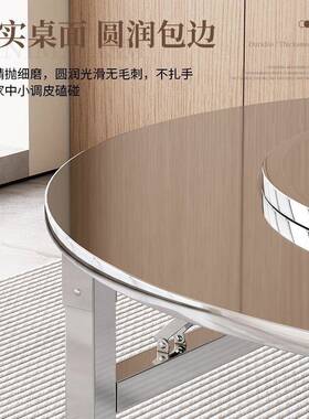 厚34不锈桌钢餐桌BCI圆桌折0叠家用特商用出租房户外烧烤吃饭圆桌