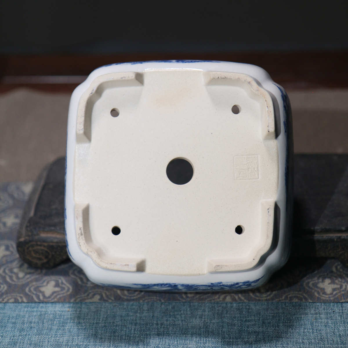 紫砂花盆正方形四方贴花手绘彩绘盆景盆桌面奎面中国风釉上彩