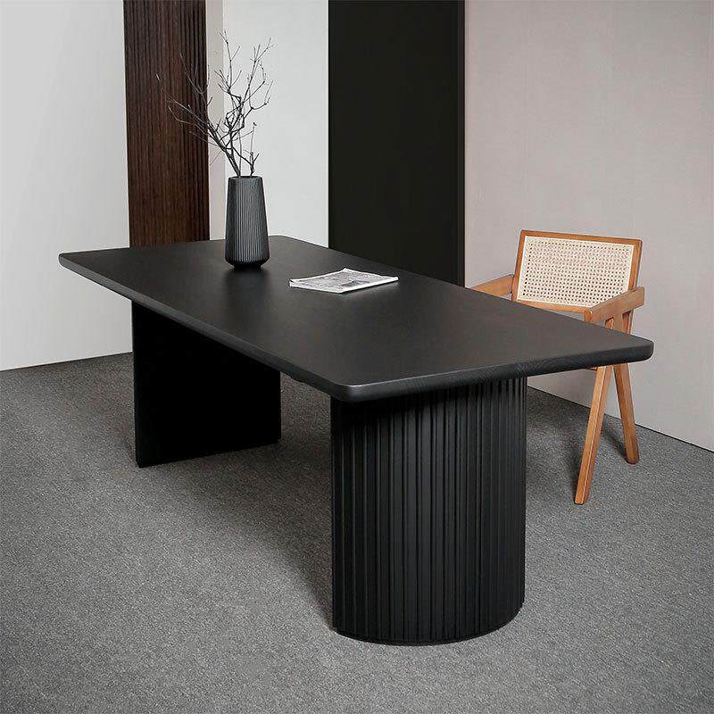 侘寂风黑色实木餐桌长方形家用桌子白蜡木办公洽谈桌椭圆会议长桌