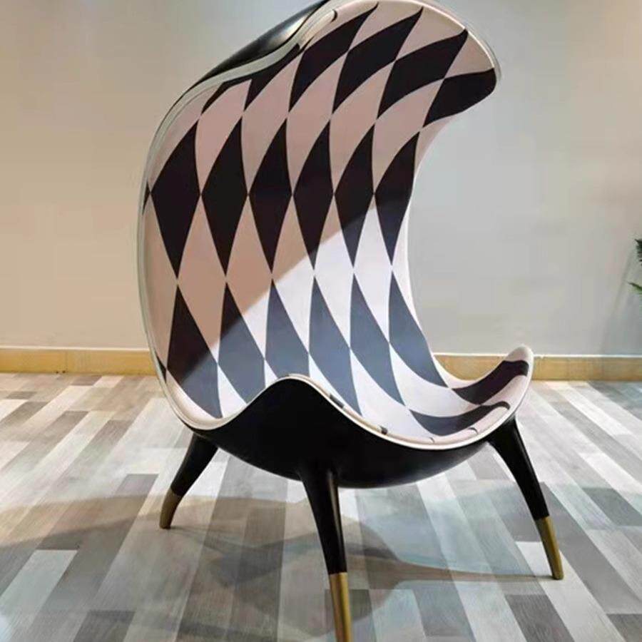 轻奢菱形皮艺单人靠背沙发椅酒店4S店会客接待北欧轻奢沙发椅