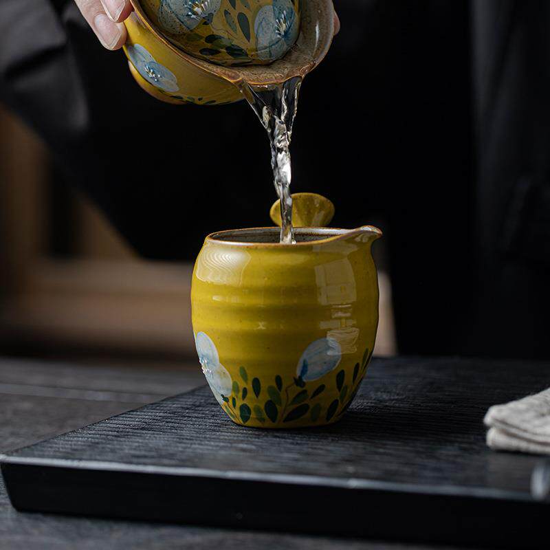 纯手工粗陶侧把公道杯小号陶瓷茶海家用纯手绘分茶器功夫茶具