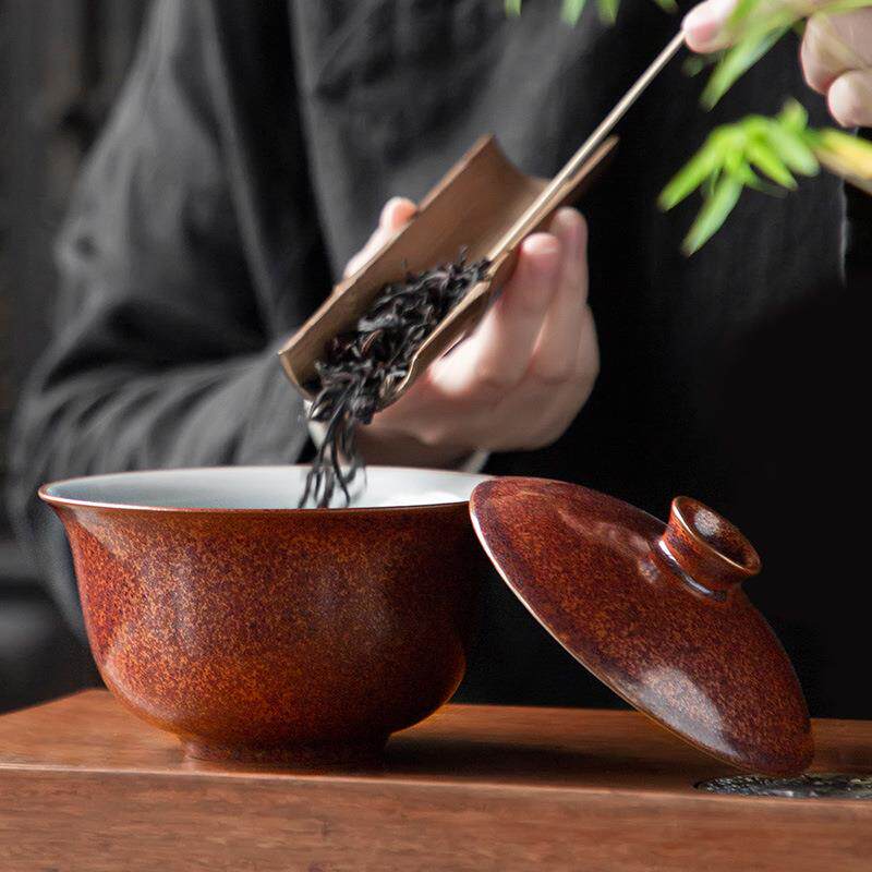 420ML特大号盖碗茶杯茶碗大号盖碗茶泡茶碗天青汝窑三才盖碗单个